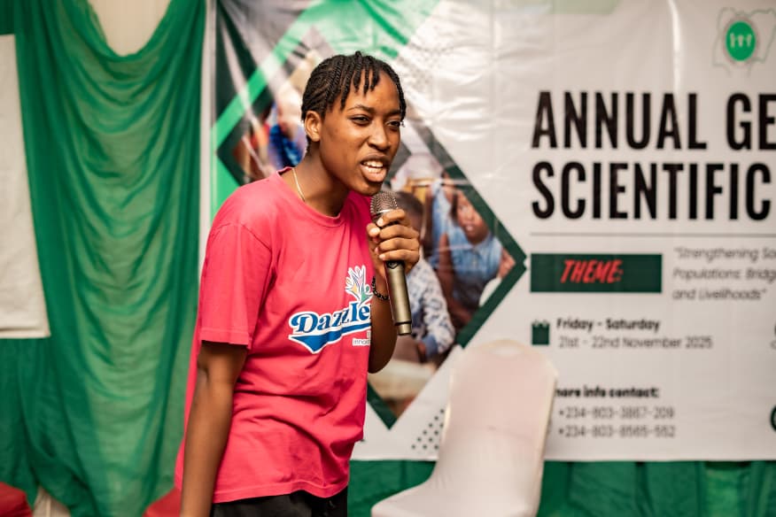 Adaobi advocating for young people during the 2024 Annual General and Scientific Meeting for the Associations of Orphans and Vulnerable Children NGOs in Nigeria.