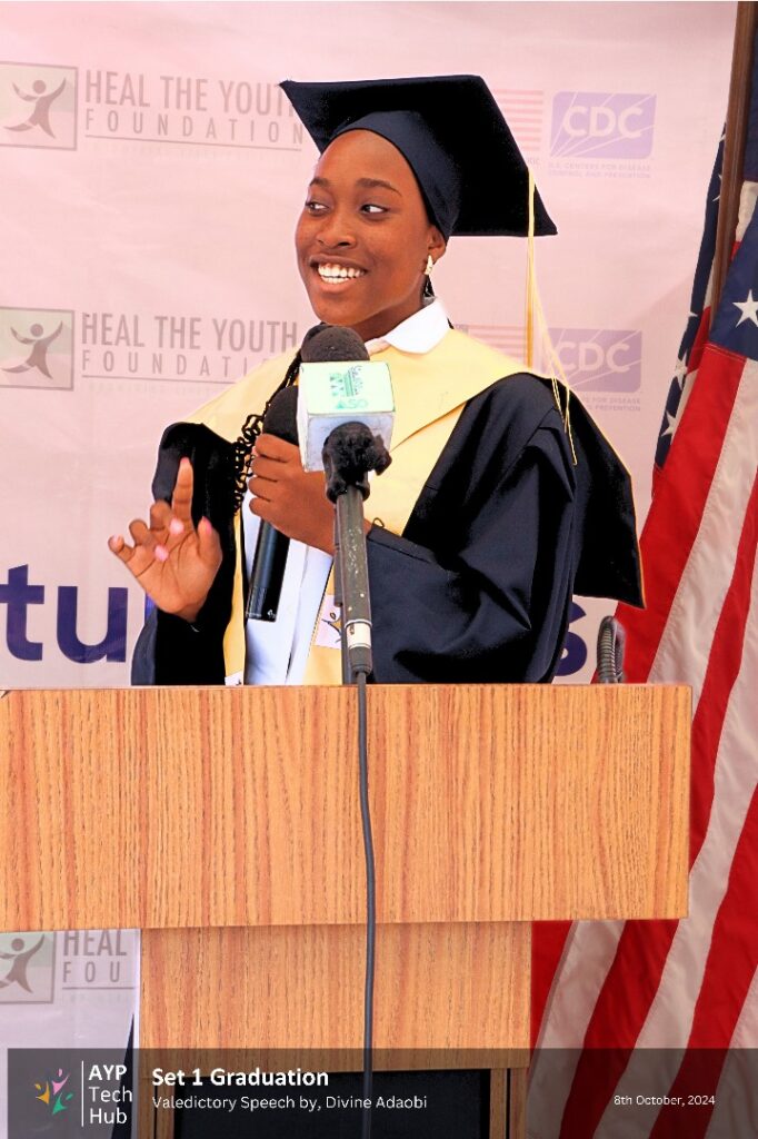 Adaobi at the graduation of the Premiere set in 2024 giving her valedactory speech